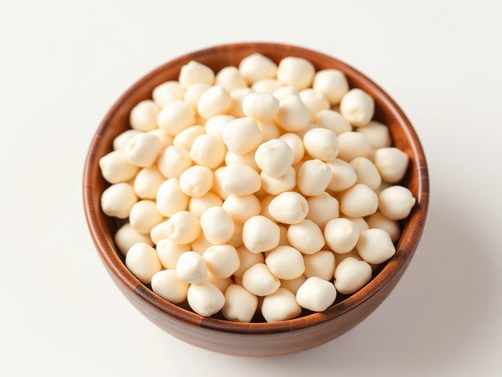 White puffed makhana fox nuts filling a dark wooden bowl